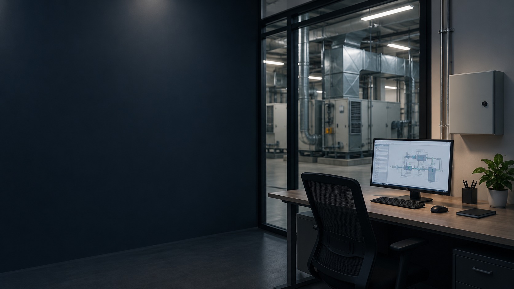 Building facilities workstation and enclosed plant controls (illustration)