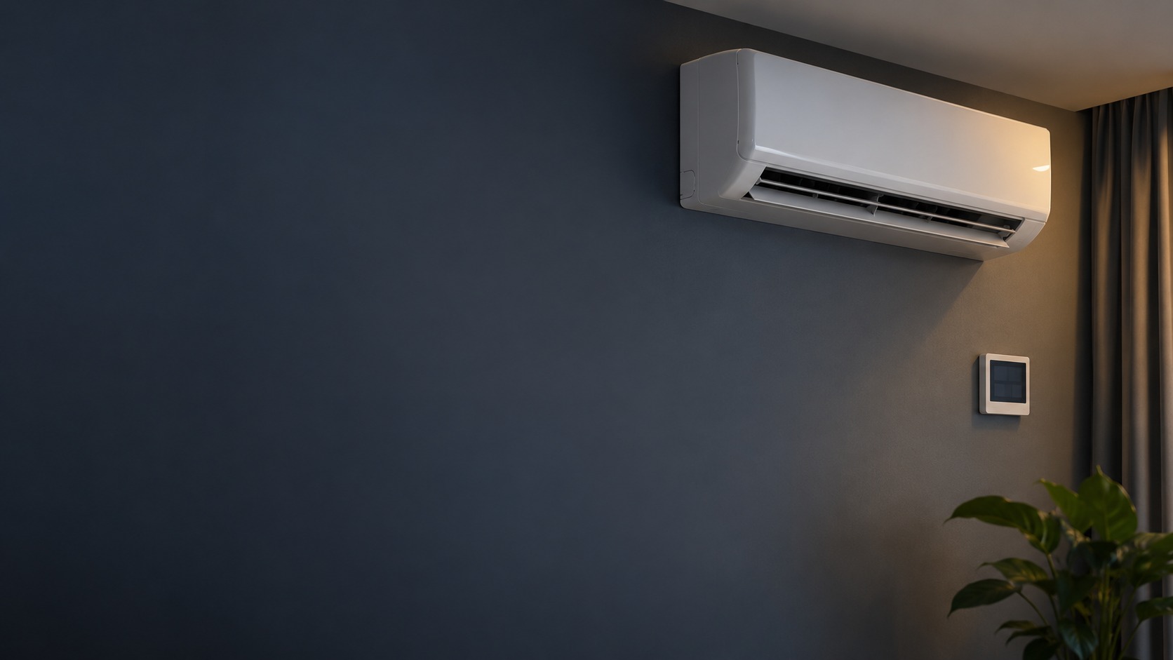 Split air-conditioning unit and wall control panel – Smart Aircon & Thermostat in Kuching & Sarawak (illustration)