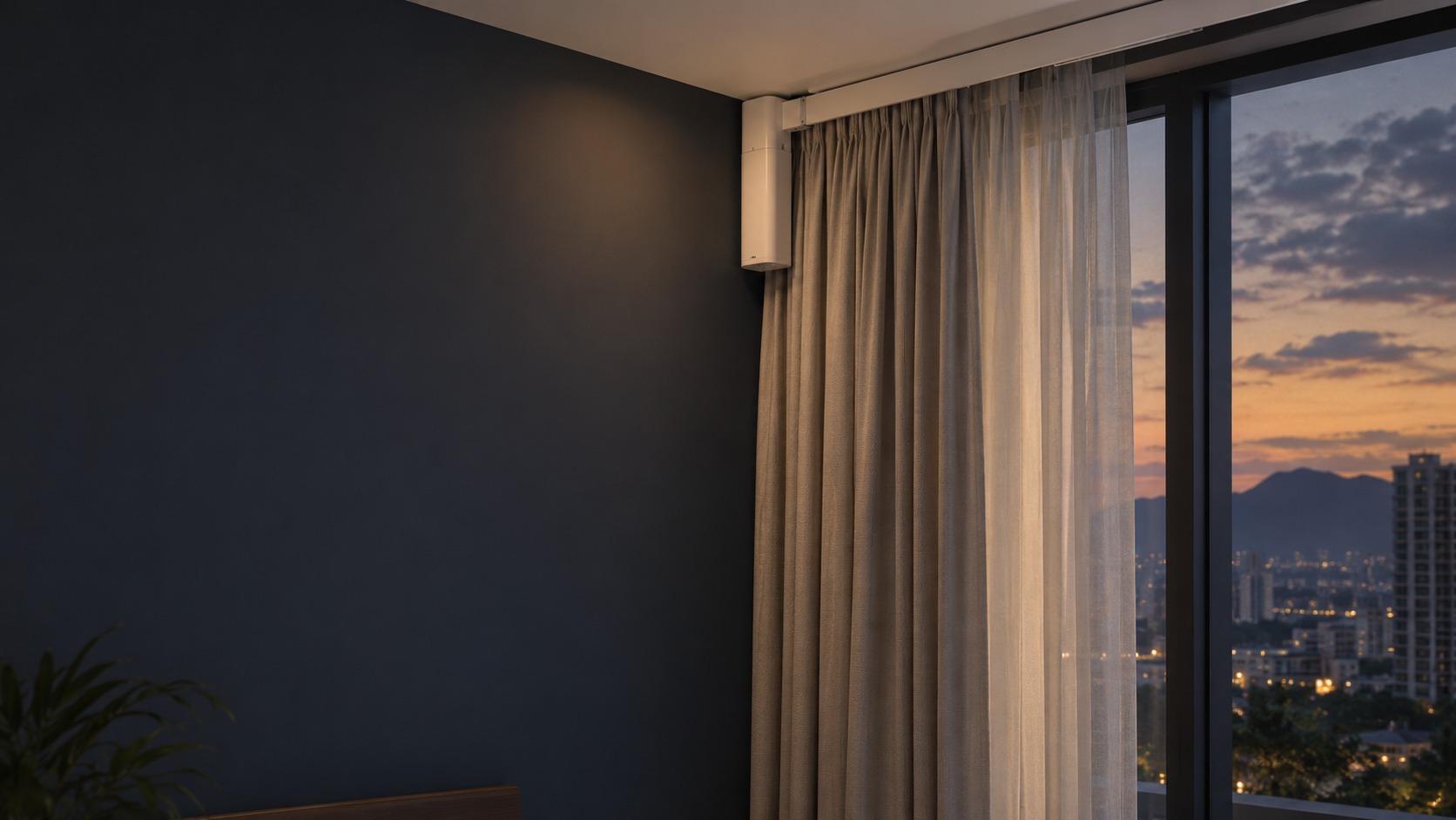 Motorised curtain track and window covering – Smart Curtain / Blind in Kuching & Sarawak (illustration)