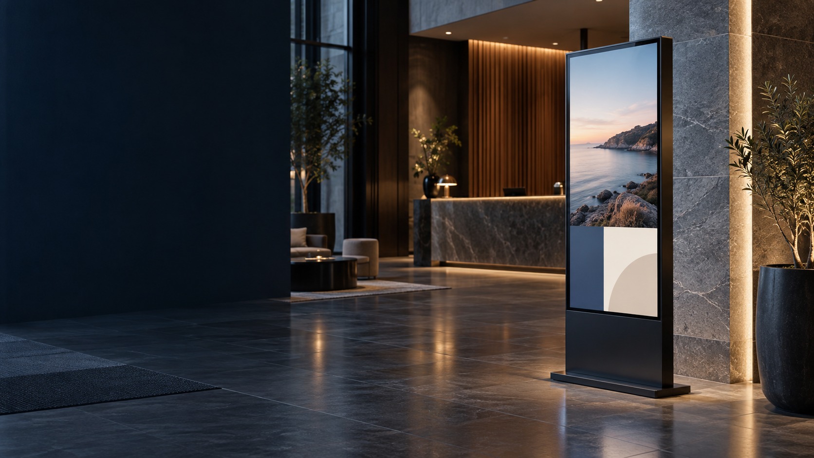Portrait lobby signage display – Engineering Capability: Digital Signage / Display Project in Sarawak (illustration)