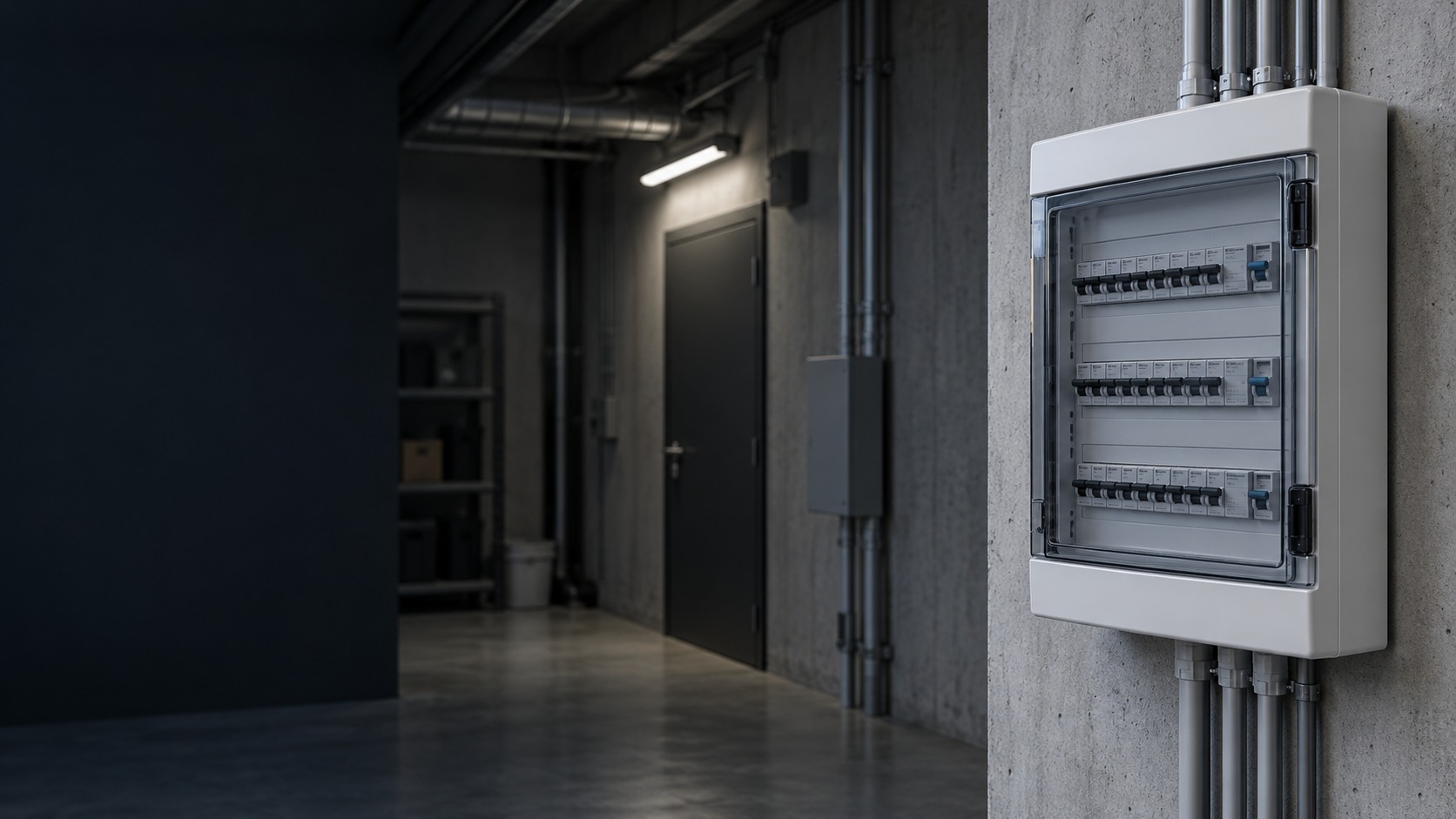Closed distribution board and building electrical-service room (illustration)