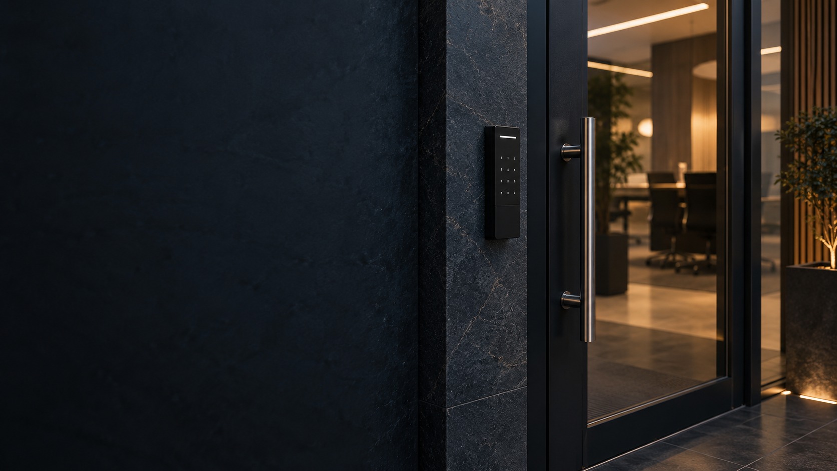 Office credential reader and door – Factory & Restricted Area Access in Kuching & Sarawak (illustration)