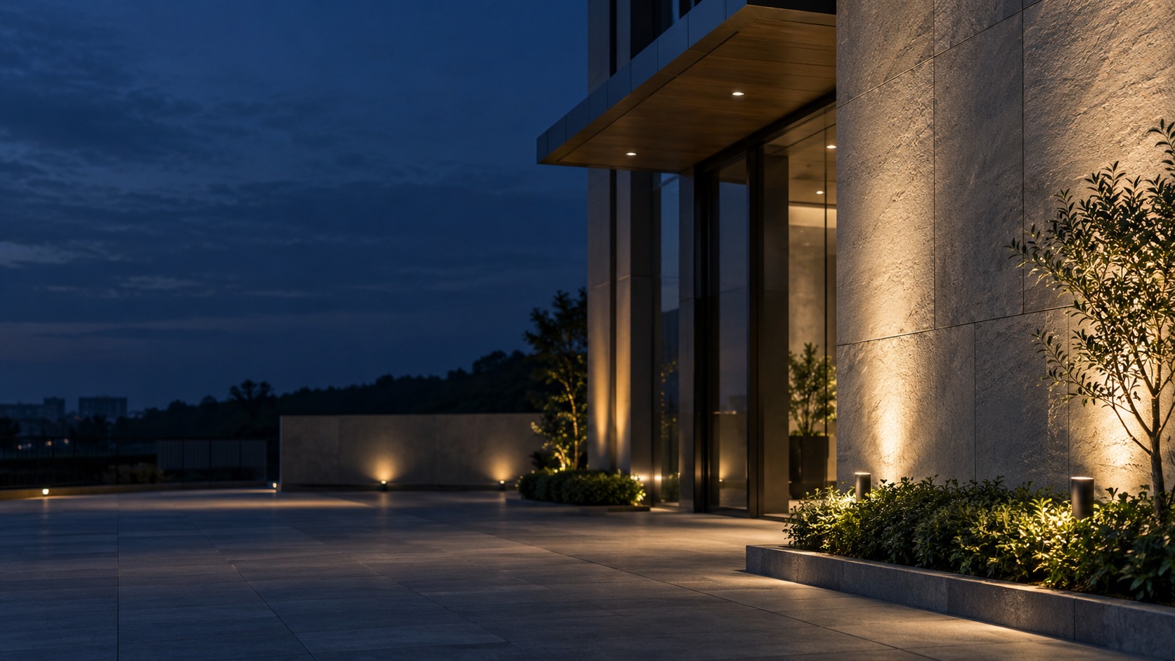 Architectural facade and landscape illumination (illustration)
