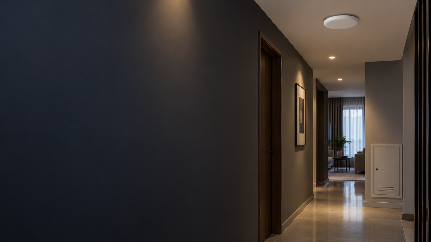 Home hallway ceiling access point and closed network cabinet – Smart Home Wi-Fi in Kuching & Sarawak (illustration)