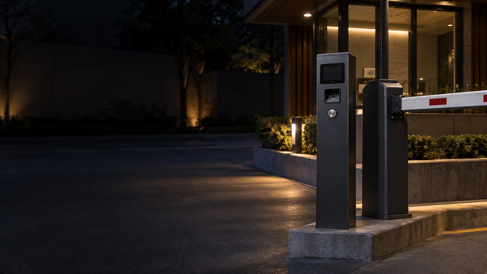 Parking-entry credential scanner pedestal – Bluetooth & QR Vehicle Access in Kuching & Sarawak (illustration)