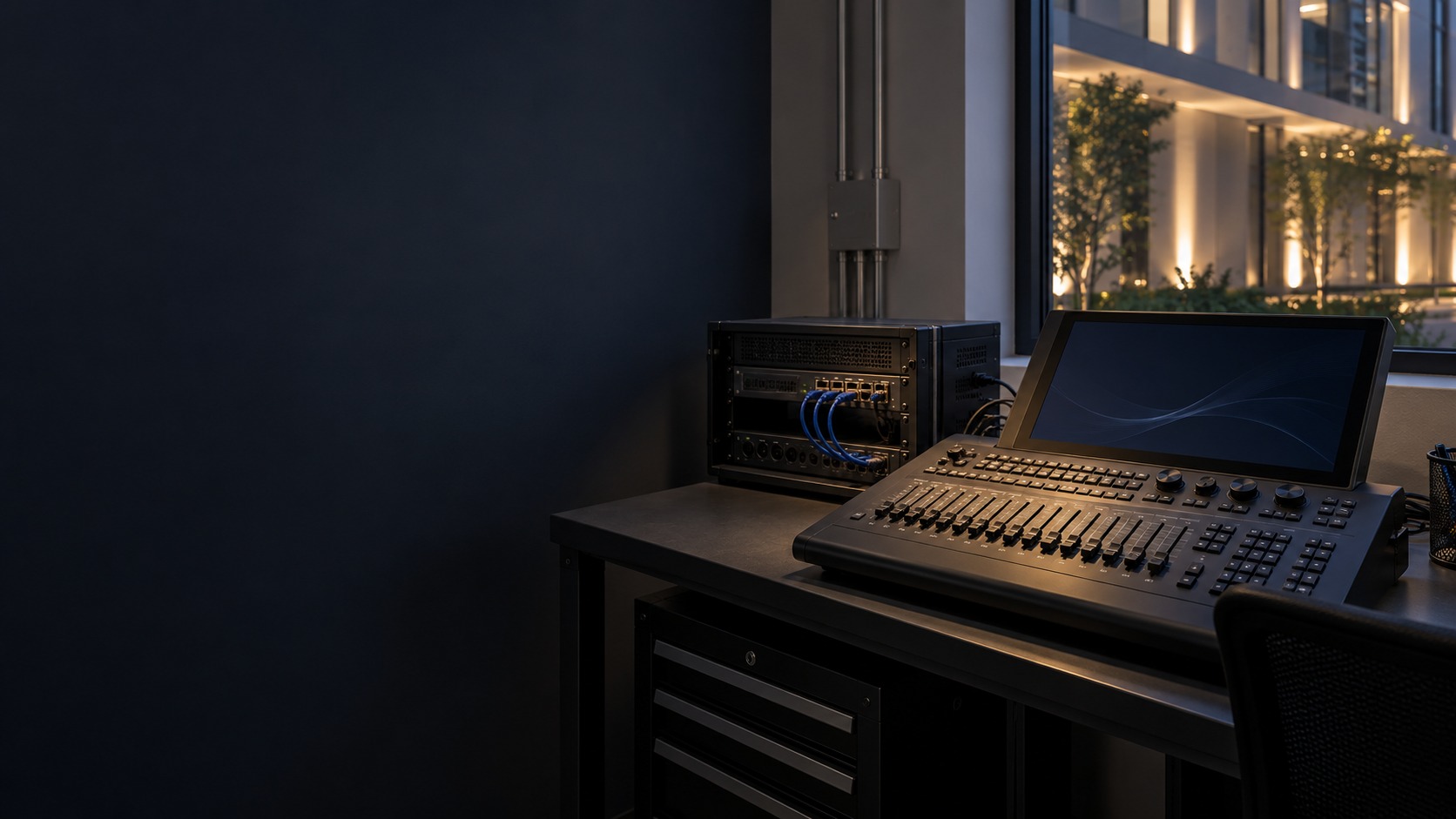 Physical lighting console and network-to-DMX equipment – Lighting Show Reprogramming in Kuching (illustration)