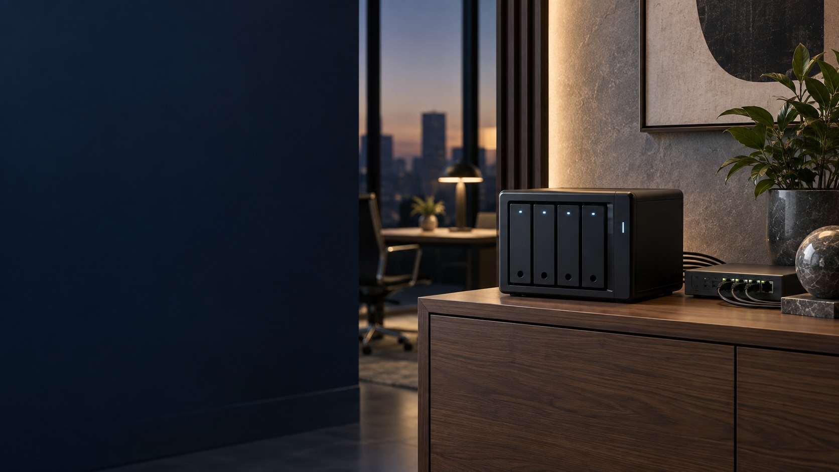 Office NAS enclosure and network switch – Home / Office / CCTV NAS in Kuching & Sarawak (illustration)