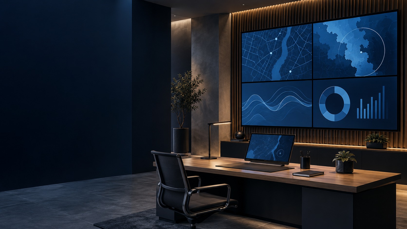 Four-panel LCD video wall with visible bezels – Video Wall & CMS Service in Kuching (illustration)