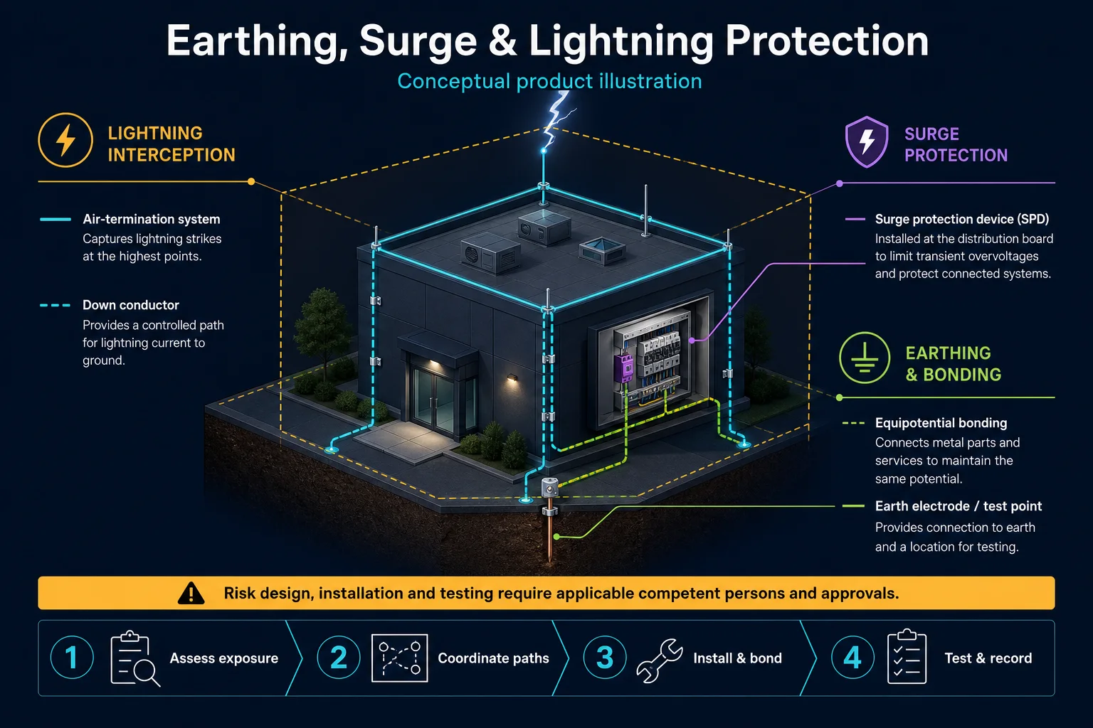 Earthing, Surge and Lightning Protection system diagram