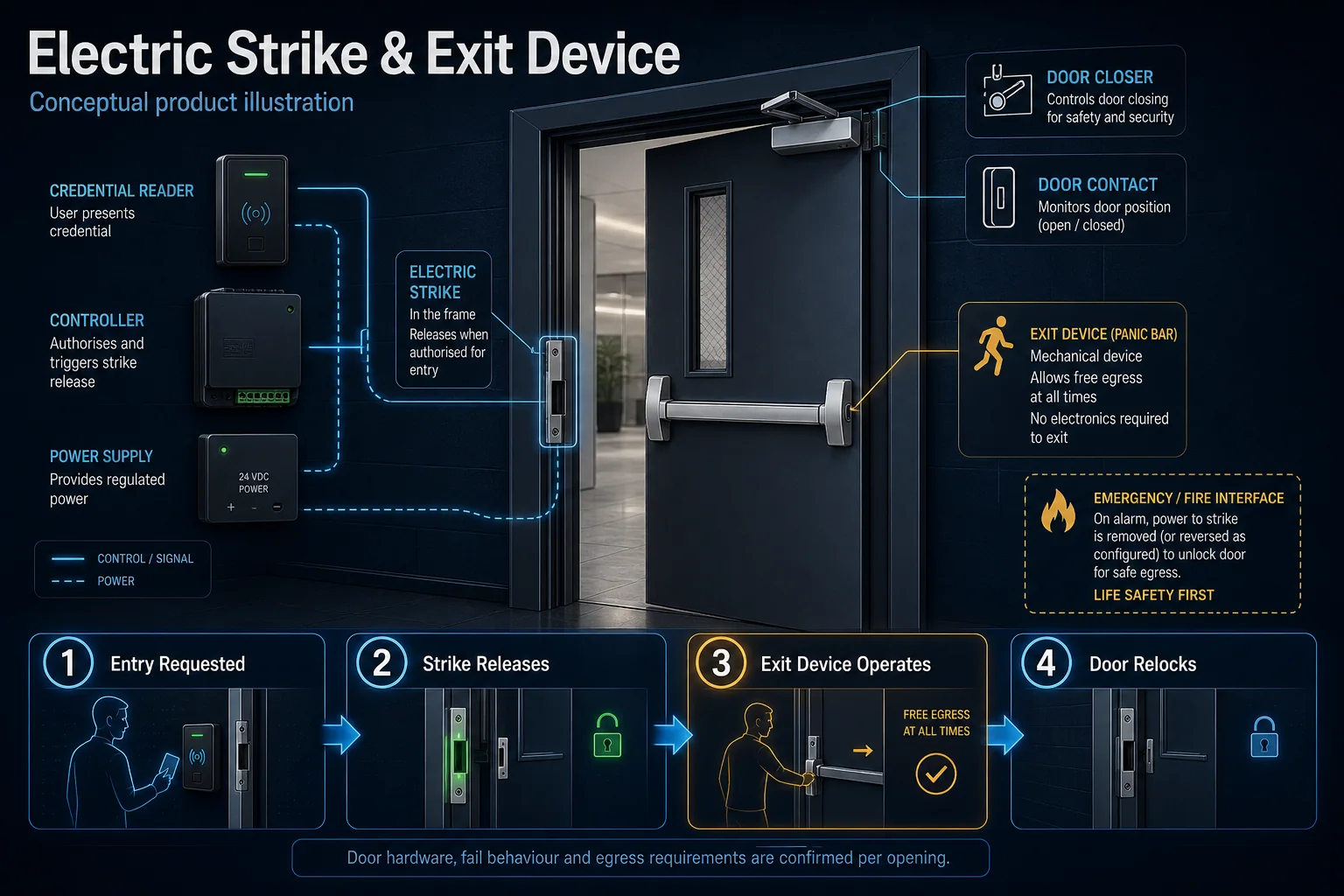 Electric Strike and Exit Device system diagram