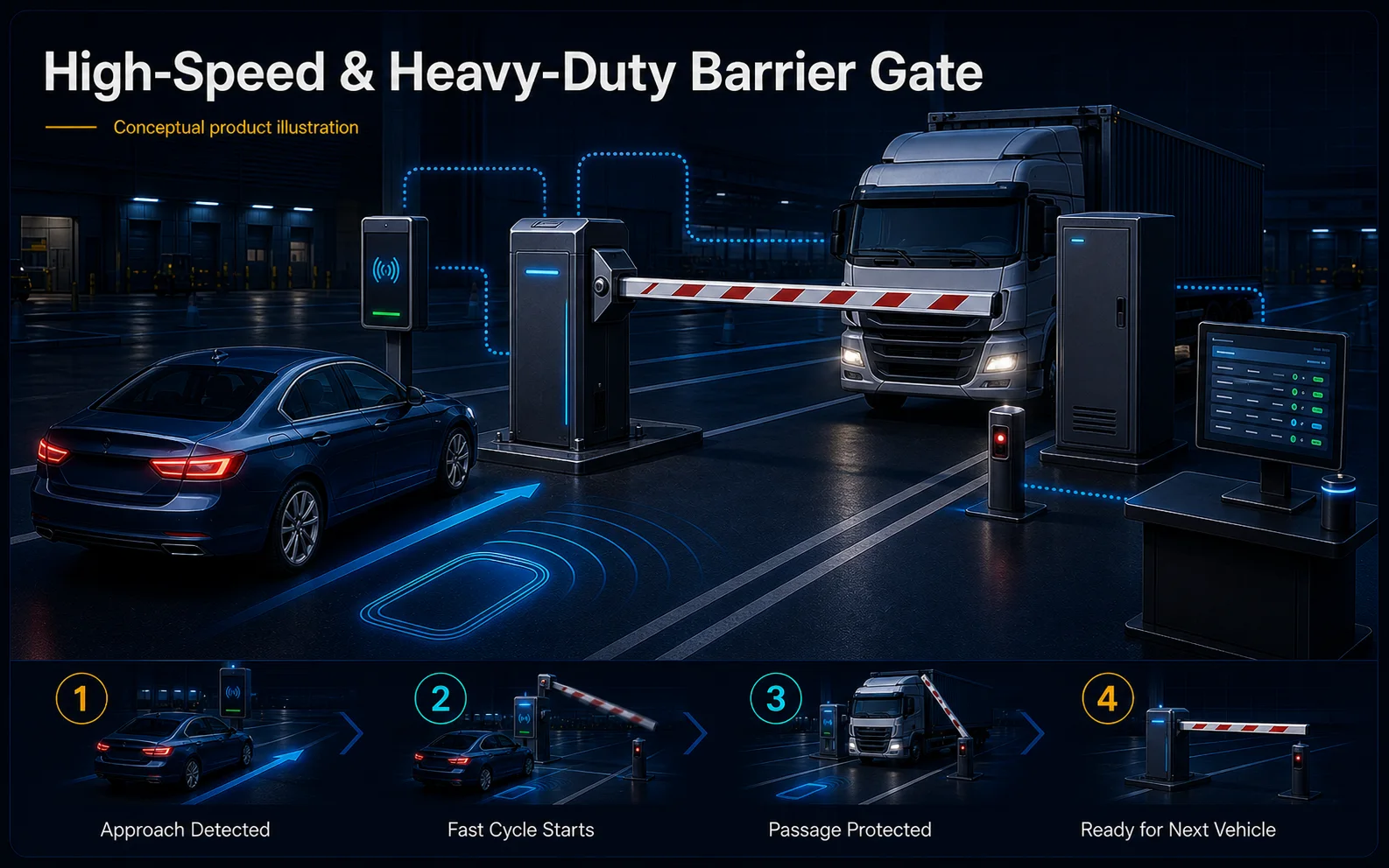 Conceptual Barrier Motor / Arm / Spring Service in Kuching system context. Barrier Motor / Arm / Spring Service in Kuching combines the installed-system path with the stated service mode; diagnosis and corrective scope remain subject to inspection and approval.