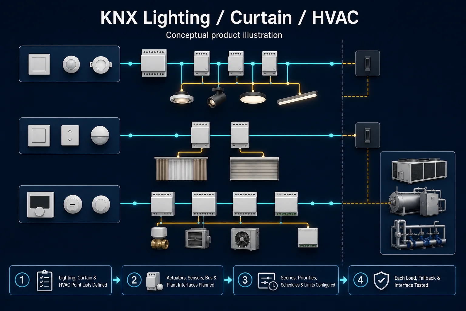 Conceptual KNX Programming & Reprogramming in Kuching system context. KNX Programming & Reprogramming in Kuching combines the installed-system path with the stated service mode; diagnosis and corrective scope remain subject to inspection and approval.