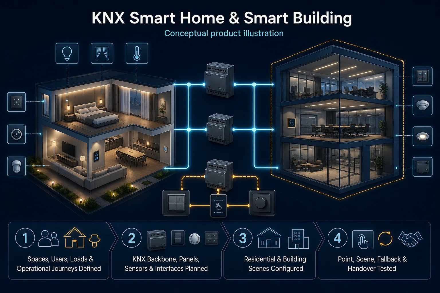 Conceptual KNX Troubleshooting in Kuching system context. KNX Troubleshooting in Kuching combines the installed-system path with the stated service mode; diagnosis and corrective scope remain subject to inspection and approval.