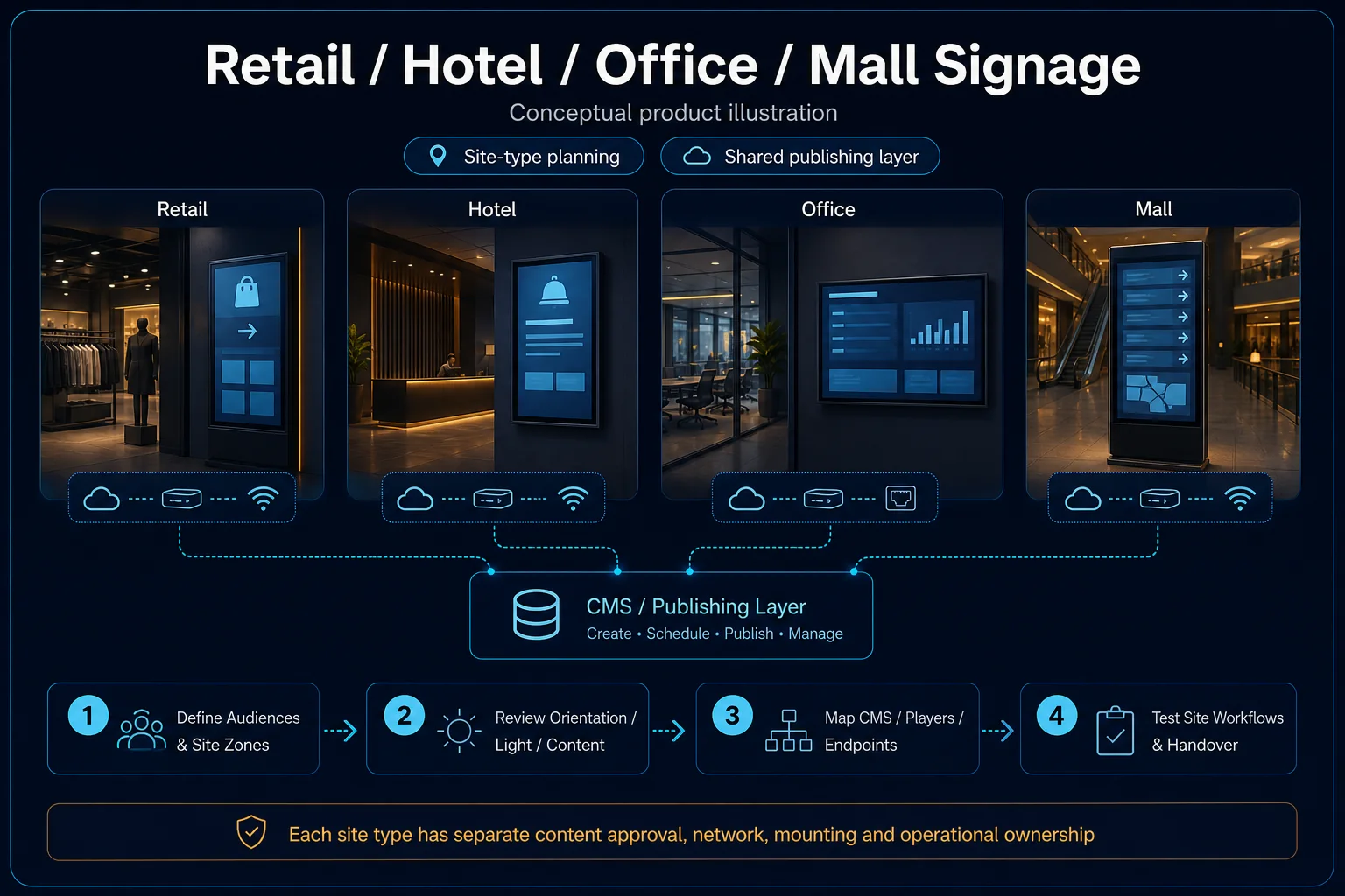 Retail, Hotel, Office and Mall Signage system diagram
