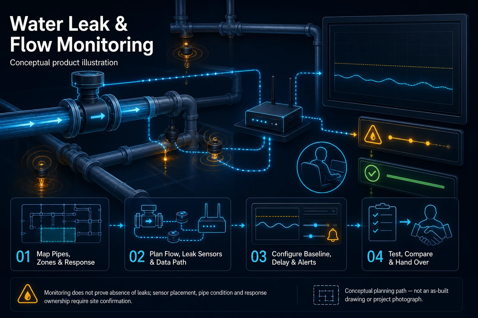 Water Leak and Flow Monitoring system diagram
