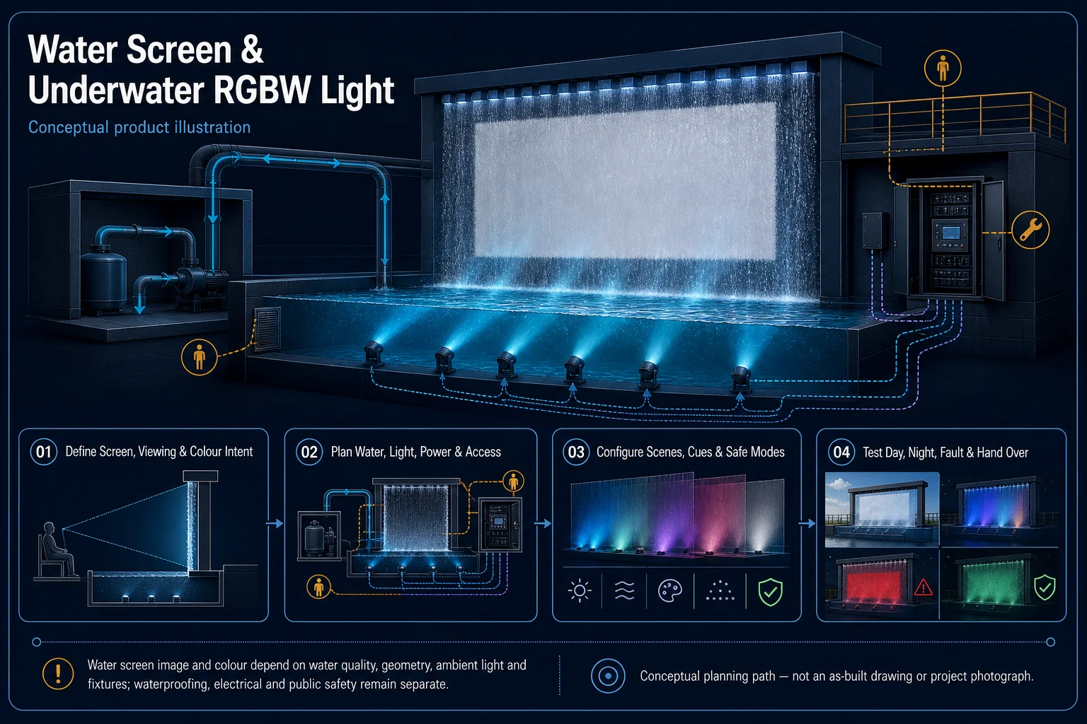 Conceptual Lighting Show Reprogramming in Kuching system context. Lighting Show Reprogramming in Kuching combines the installed-system path with the stated service mode; diagnosis and corrective scope remain subject to inspection and approval.