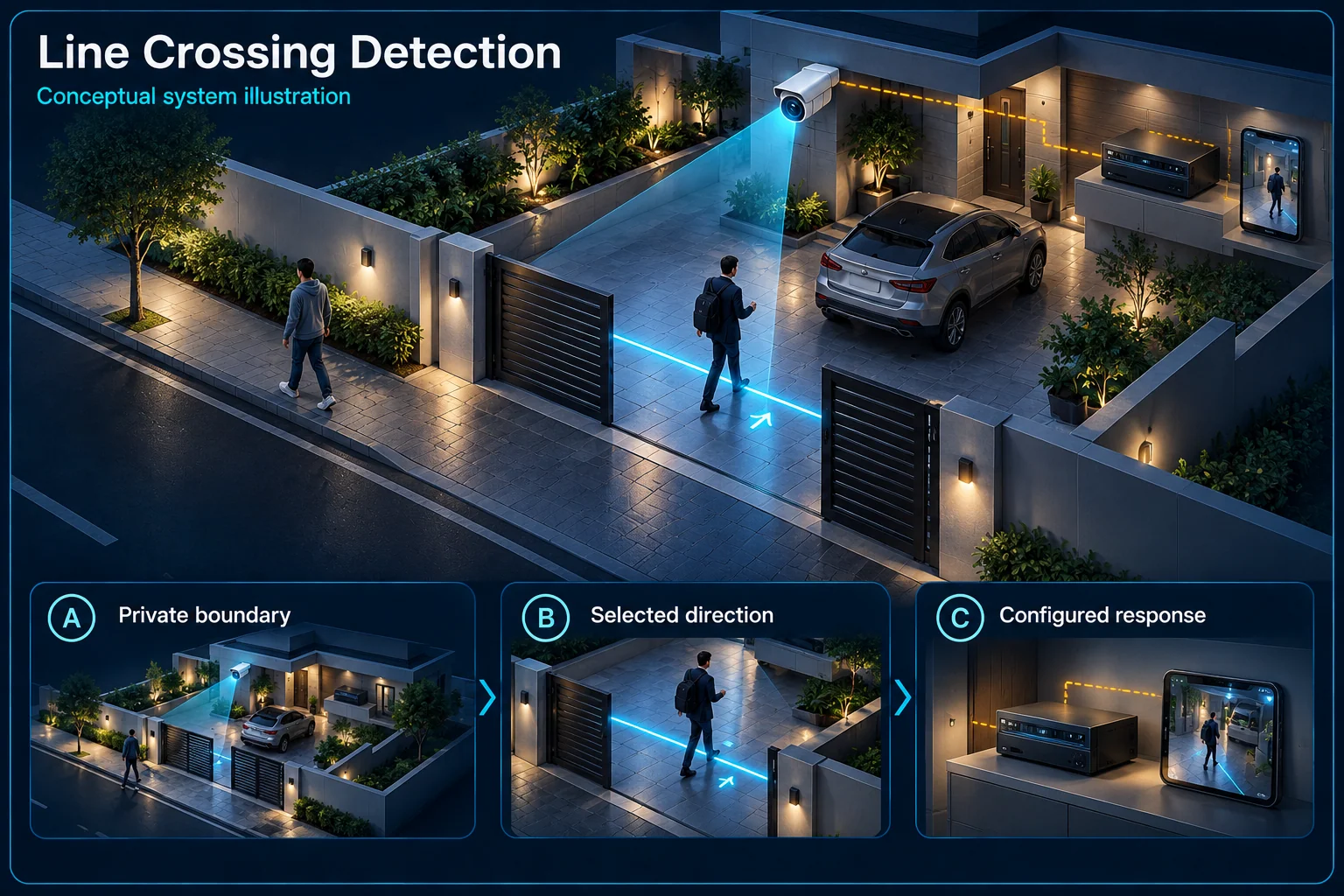 Line Crossing Detection: Direction, Targets & Response – system diagram