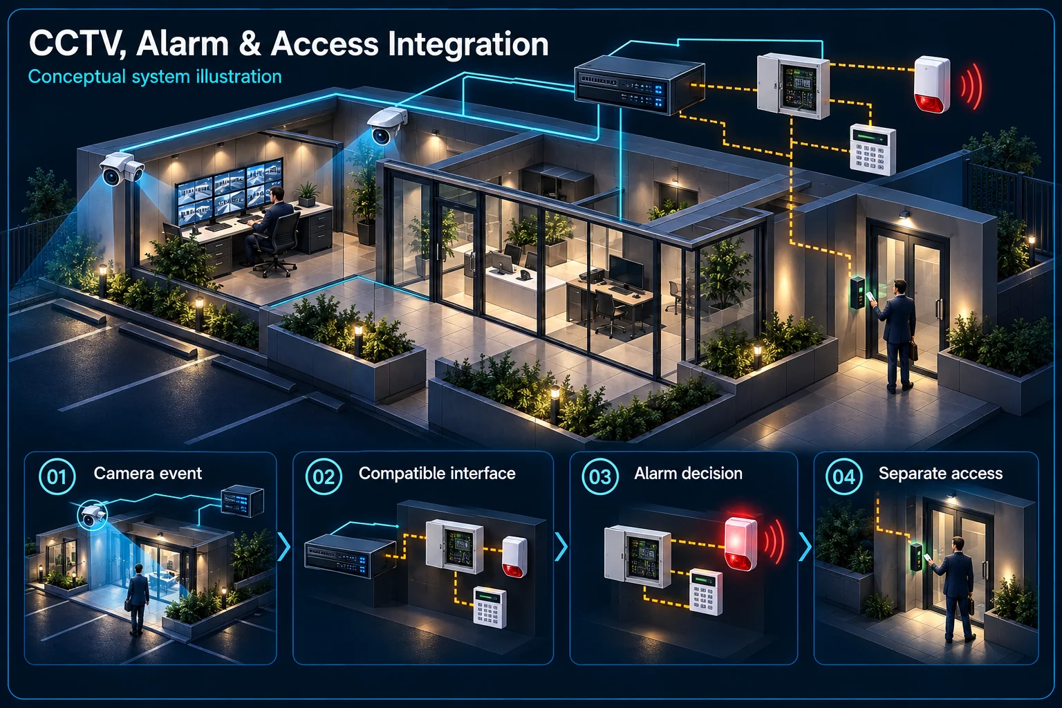 CCTV / Alarm / Access Integration in Kuching & Sarawak – system diagram