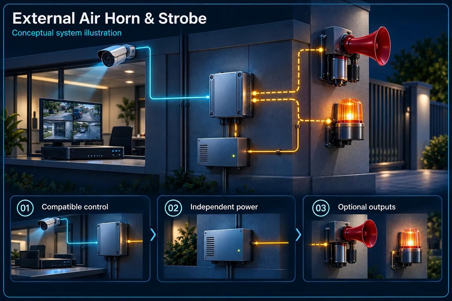 External Air Horn & Strobe: Optional Response-Device Planning – system diagram