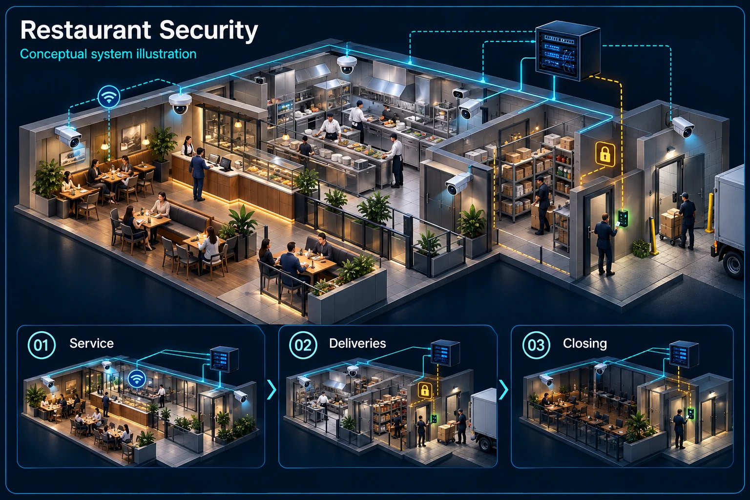 Restaurant & F&B CCTV, WiFi & Security Systems in Kuching – system diagram