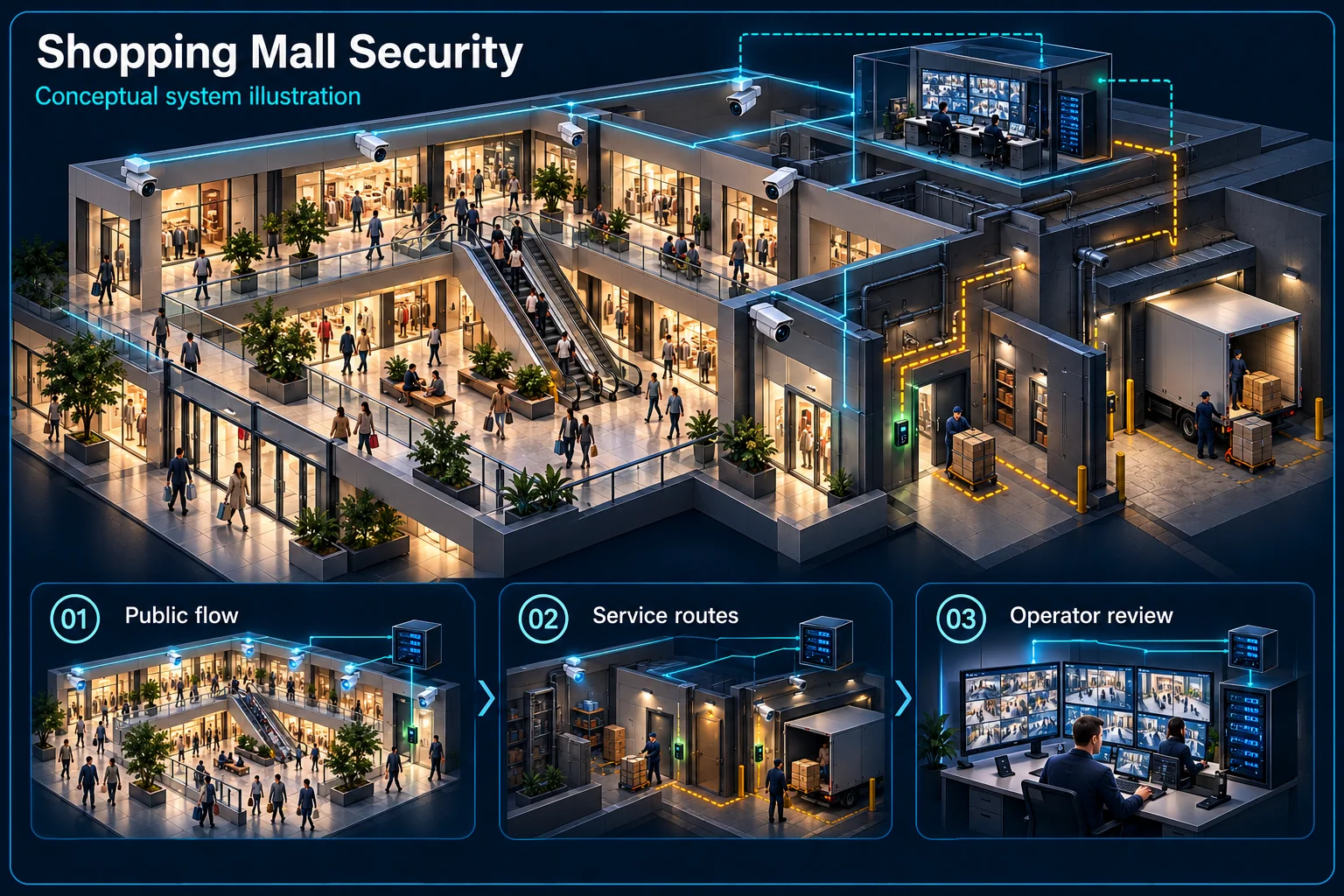 Connected systems for a busy commercial centre. – system diagram