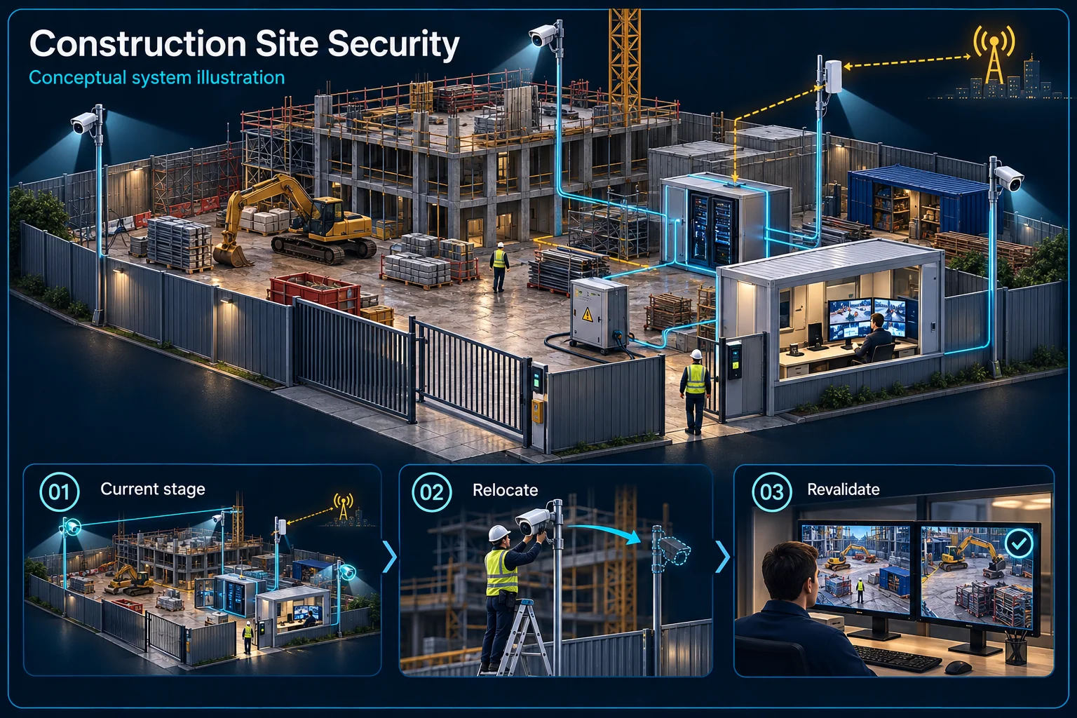 Construction Site CCTV, Security & Starlink in Kuching – system diagram