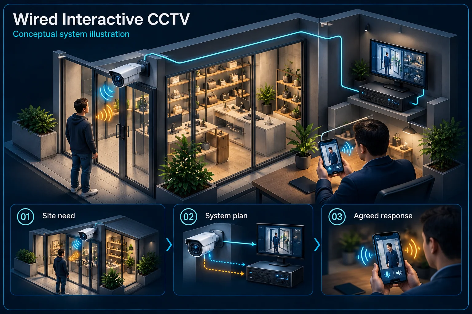 Wired Interactive CCTV and Two-Way Talk in Kuching – system diagram