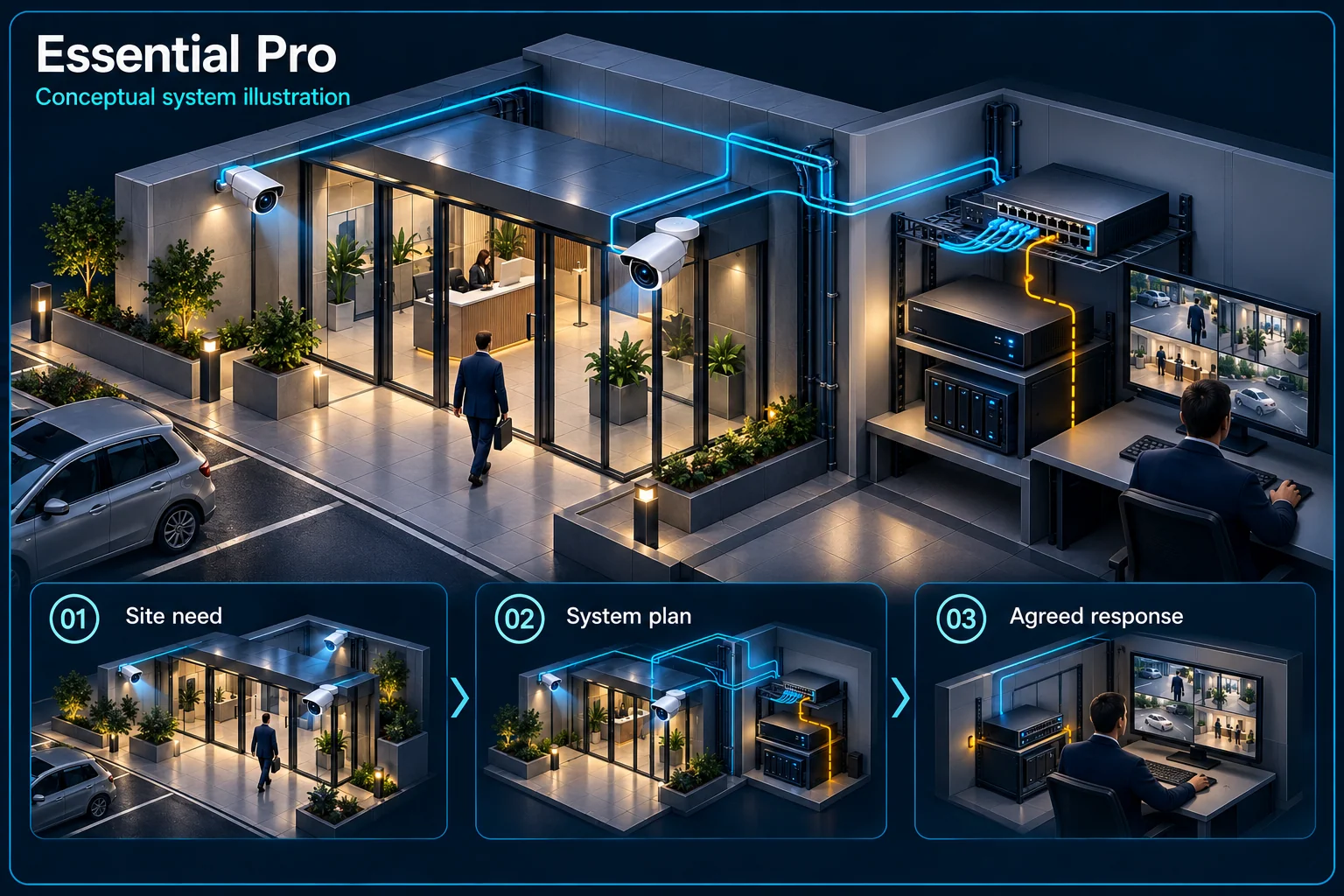 Essential Pro IP and PoE CCTV in Kuching – system diagram