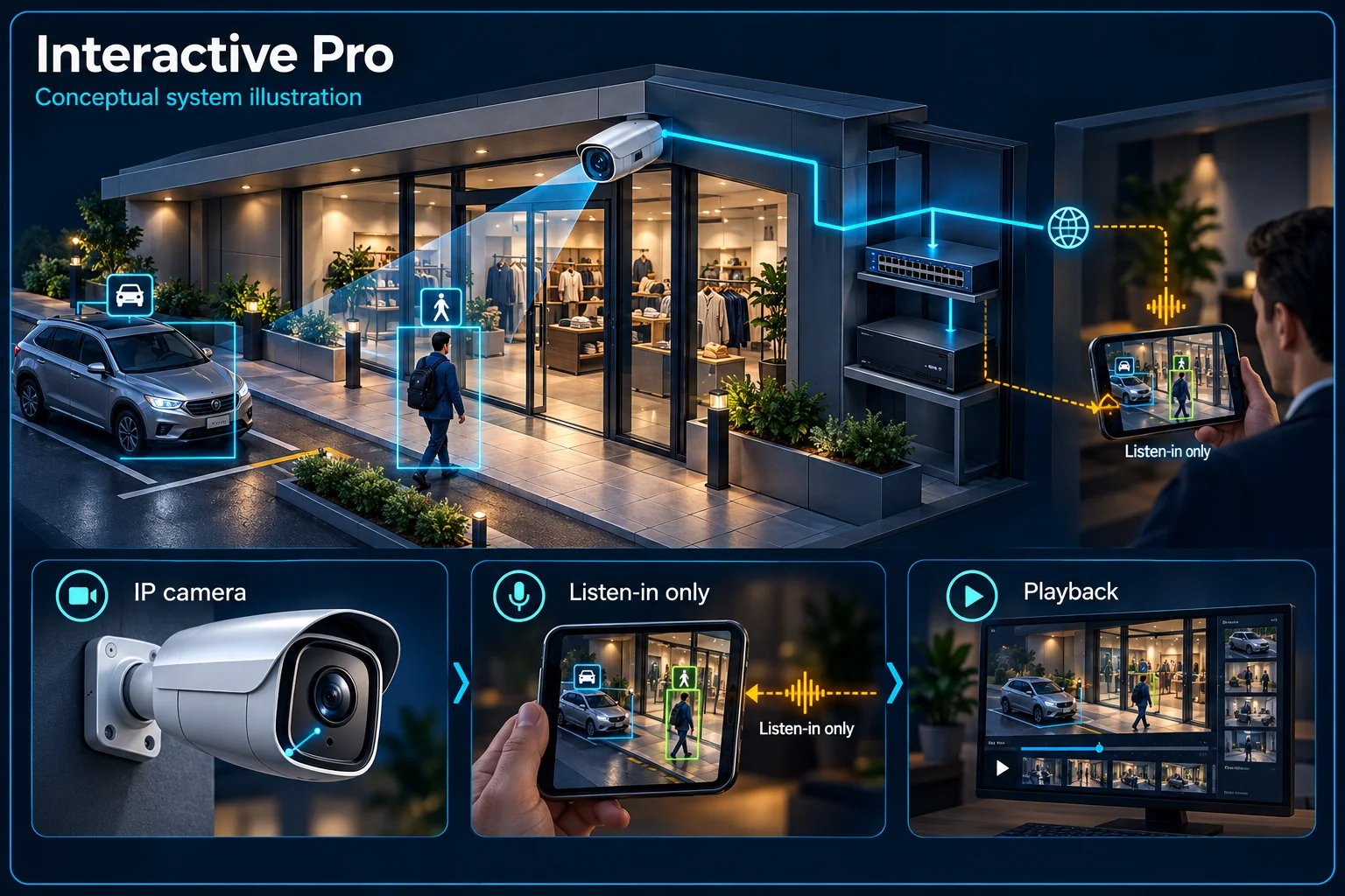 Interactive Pro IP CCTV with Microphone Recording – system diagram