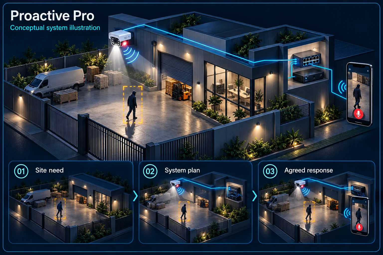 Proactive Pro IP CCTV and Camera Warning in Kuching – system diagram