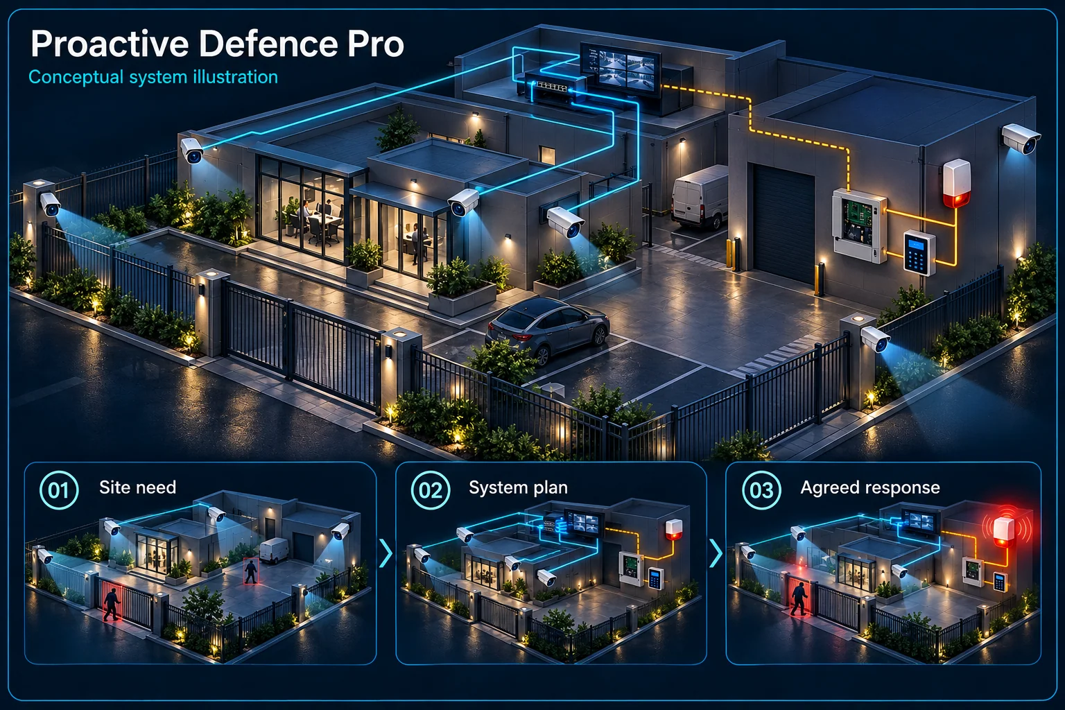 Proactive Defence Pro IP CCTV and Independent Alarm Systems – system diagram