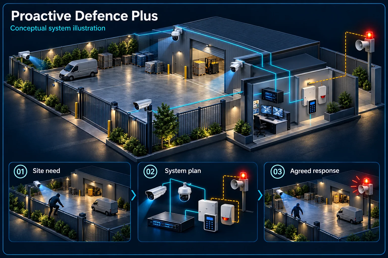 Proactive Defence Plus CCTV and Alarm Upgrade Planning – system diagram