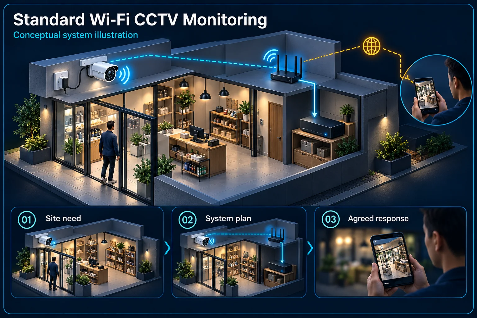Wireless / Wi-Fi CCTV in Kuching & Sarawak – system diagram