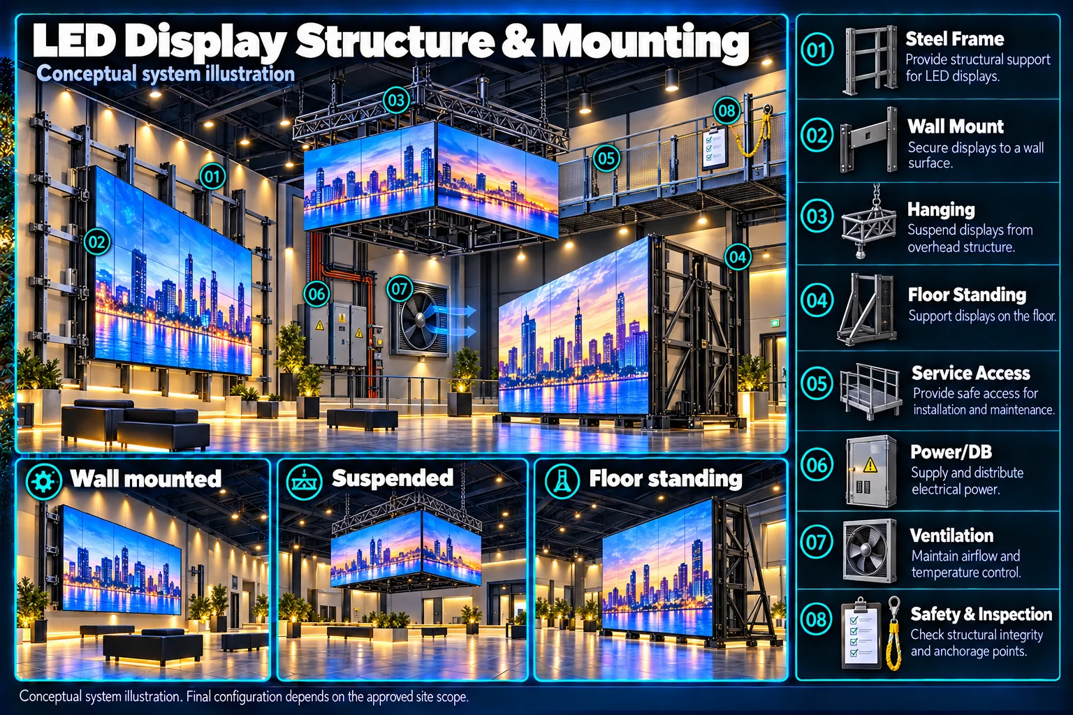 LED display structure & mounting – system diagram